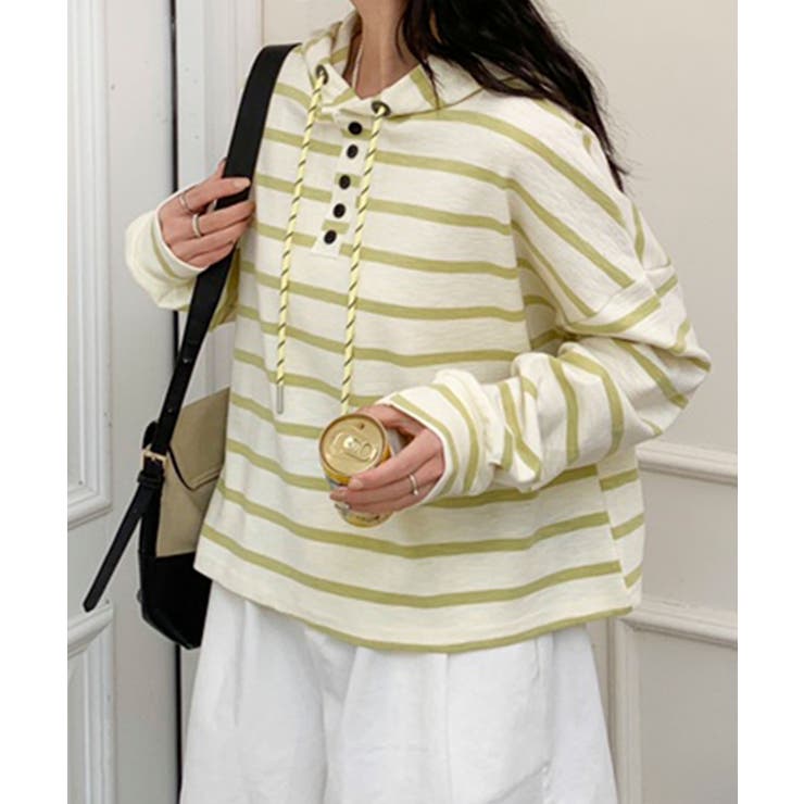 ボーダーフード付きトップス | aimoha  | 詳細画像6 