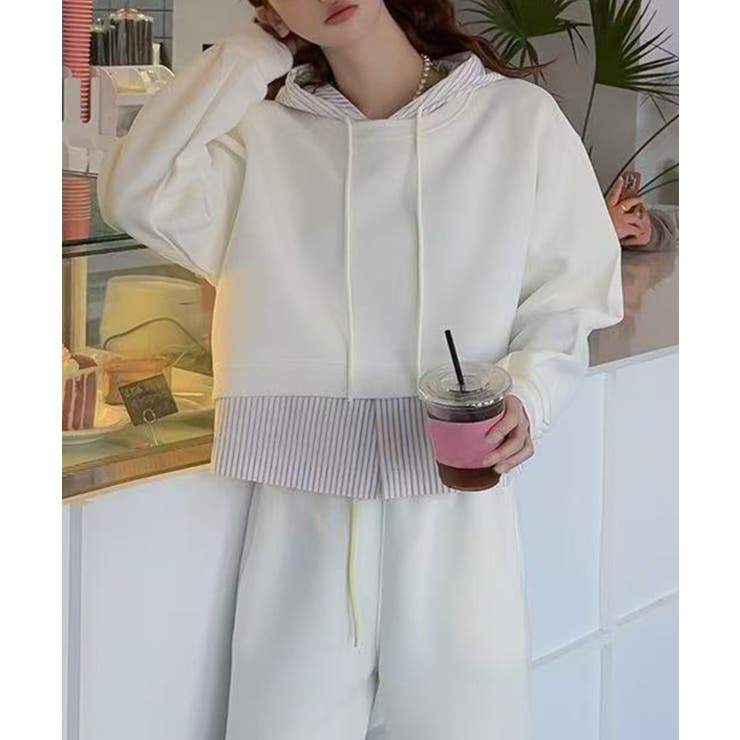 ホワイト | 【Banico】フリルヘム付きフードパーカー | aimoha 