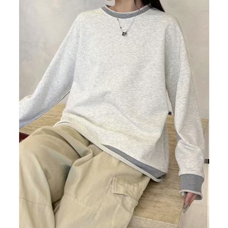 シンプル配色ロングスリーブトップス | aimoha  | 詳細画像1 