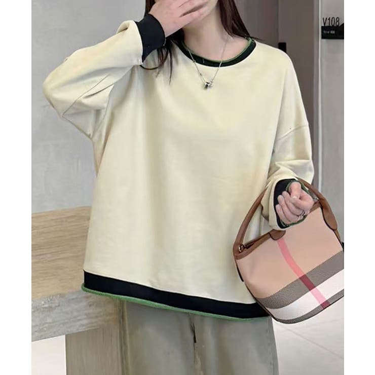 イエロー | シンプル配色ロングスリーブトップス | aimoha 