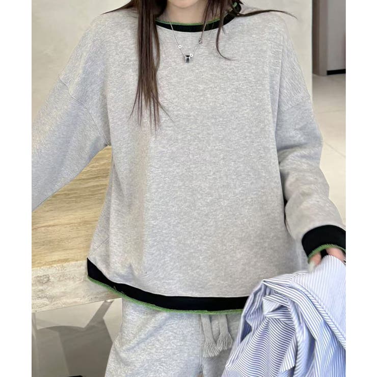 グレー | シンプル配色ロングスリーブトップス | aimoha 