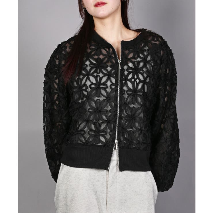 花柄チュールWZIPブルゾン | aimoha  | 詳細画像6 