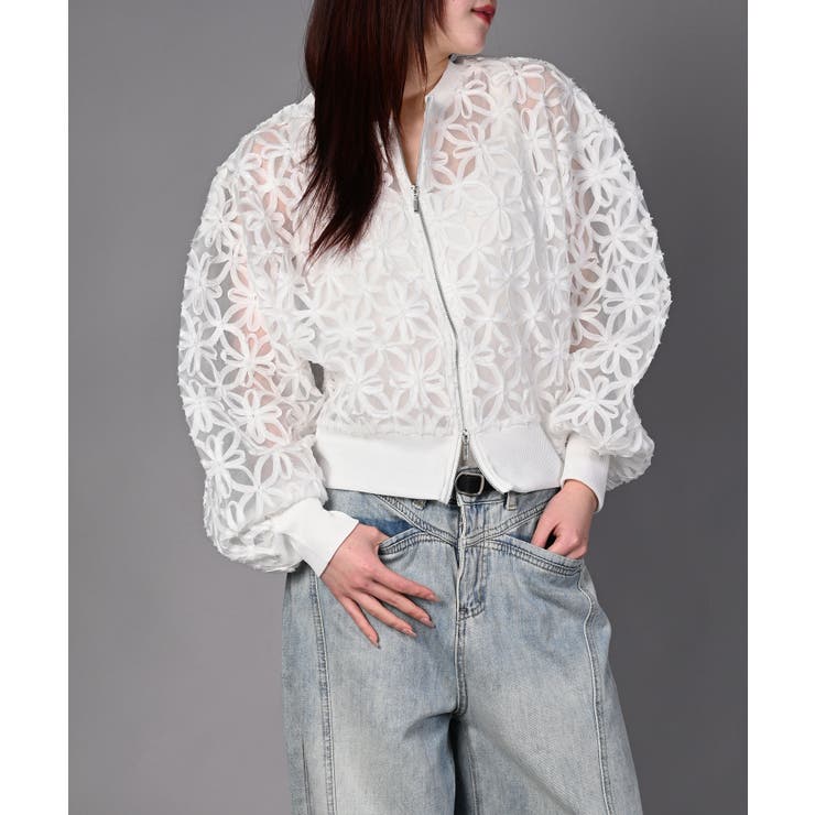 花柄チュールWZIPブルゾン | aimoha  | 詳細画像1 