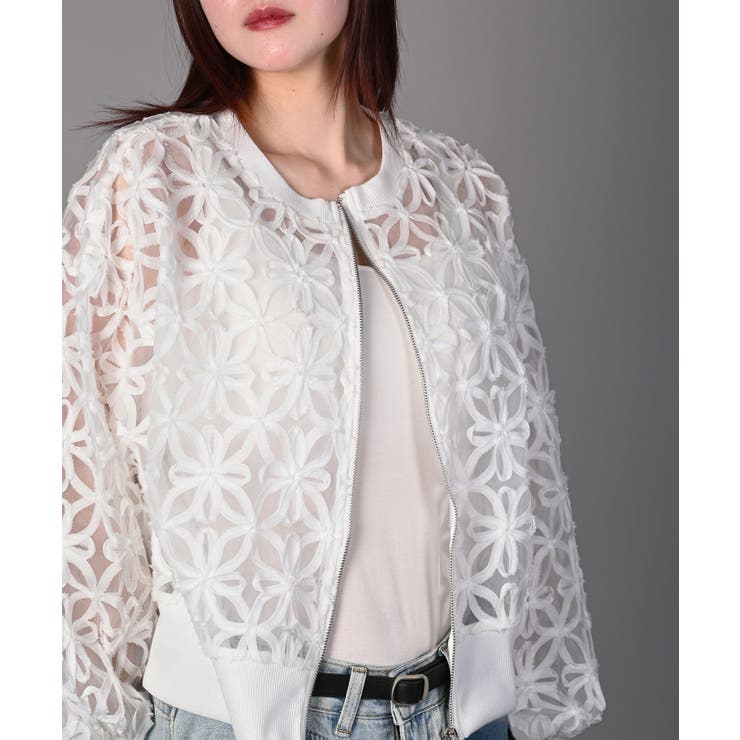 花柄チュールWZIPブルゾン | aimoha  | 詳細画像3 