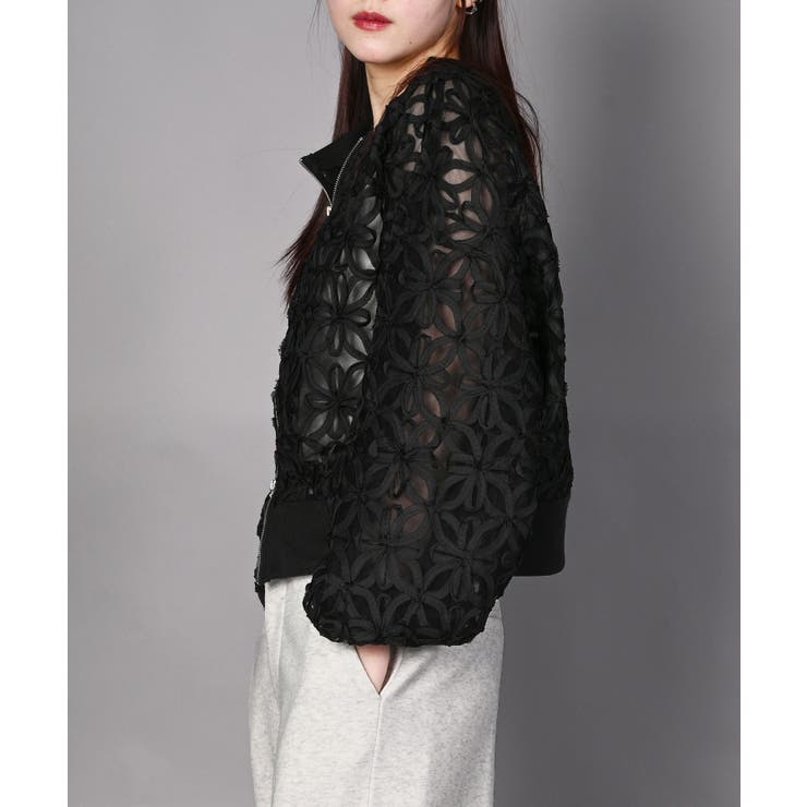 花柄チュールWZIPブルゾン | aimoha  | 詳細画像8 