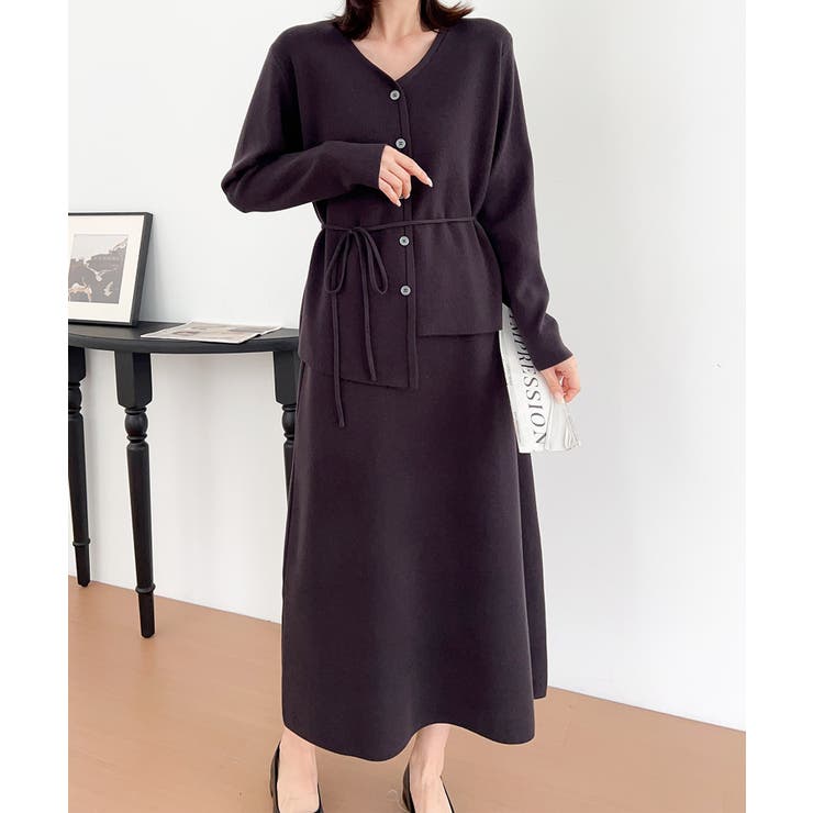 グレー | フェイクボタン付きトップスセットアップ | aimoha 