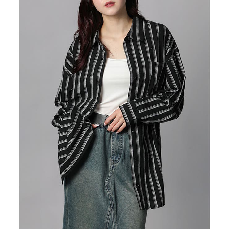 ブラック | ストライプBIGシャツ | aimoha 