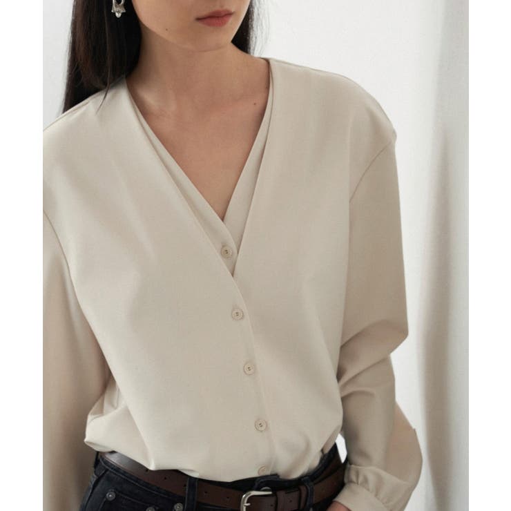 カシュクール風 Vネック フェイクレイヤードシャツ | aimoha  | 詳細画像14 