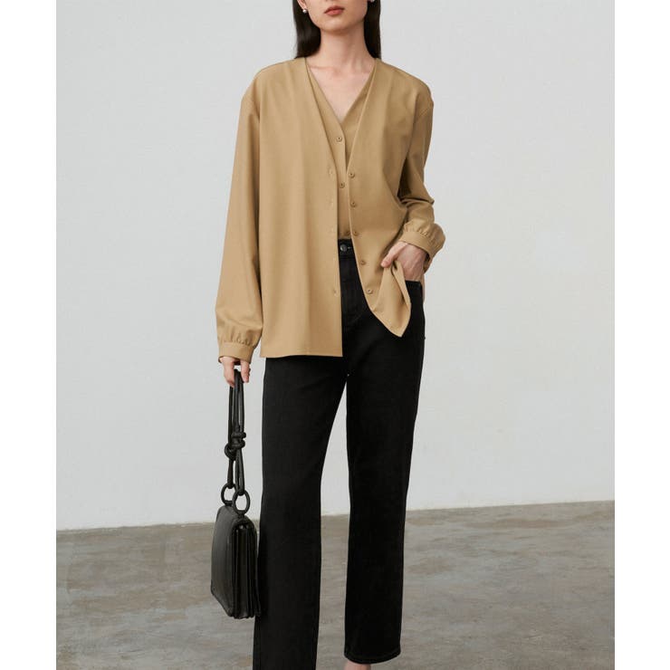 カシュクール風 Vネック フェイクレイヤードシャツ | aimoha  | 詳細画像19 