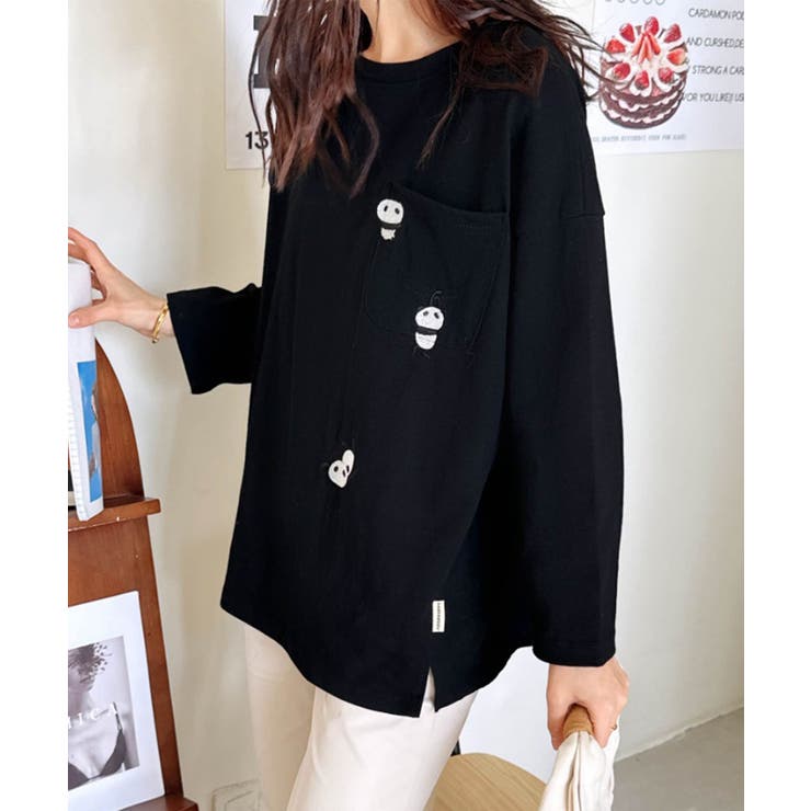 パンダ刺繍ロングスリーブTシャツ[品番：XT000013061]｜aimoha