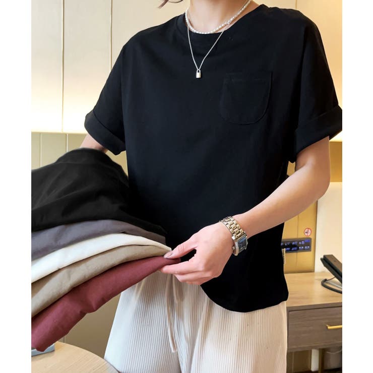 ブラック | 【Banico】シンプルポケット付きTシャツ | aimoha 
