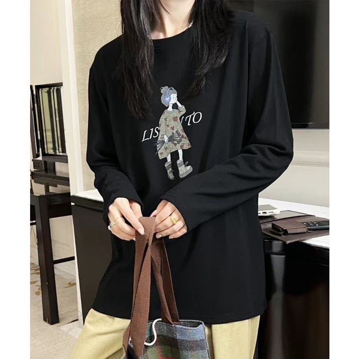 ブラック | イラストプリントロングスリーブTシャツ | aimoha 