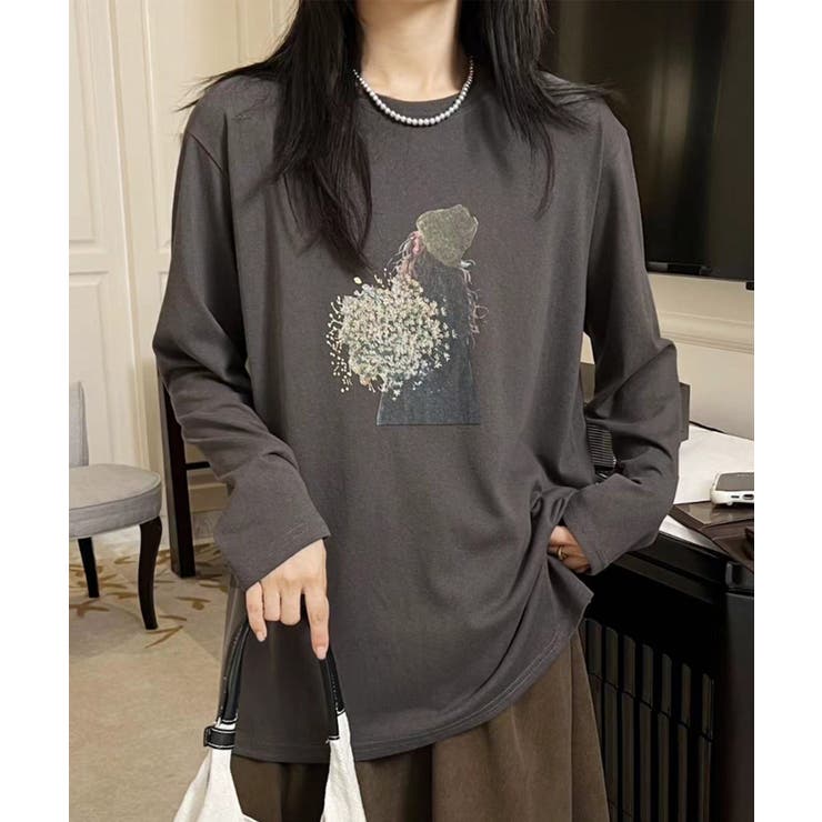 ダークグレー | プリントカジュアルロングスリーブTシャツ | aimoha 