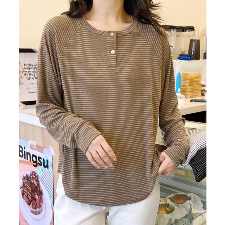 ボーダーヘンリーネック長袖Tシャツ | aimoha  | 詳細画像11 