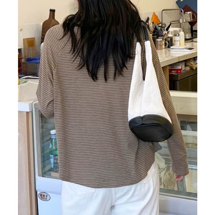 ボーダーヘンリーネック長袖Tシャツ | aimoha  | 詳細画像12 