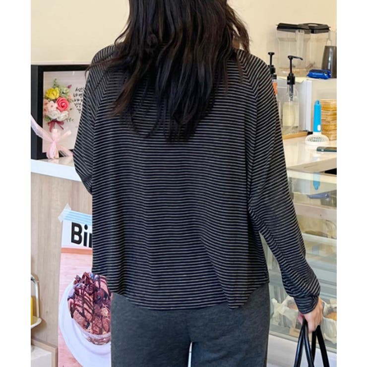 ボーダーヘンリーネック長袖Tシャツ | aimoha  | 詳細画像3 