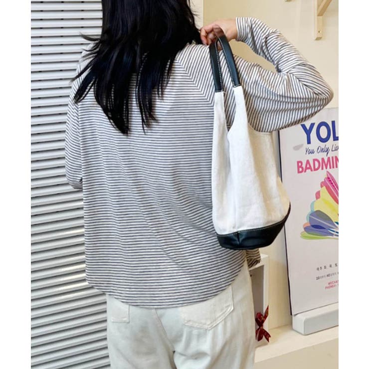 ボーダーヘンリーネック長袖Tシャツ | aimoha  | 詳細画像7 