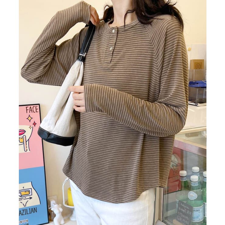 ボーダーヘンリーネック長袖Tシャツ | aimoha  | 詳細画像8 