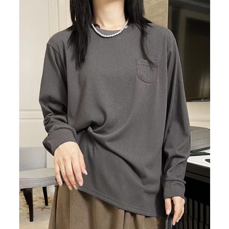 ポケット付きシンプルロングスリーブTシャツ | aimoha  | 詳細画像2 