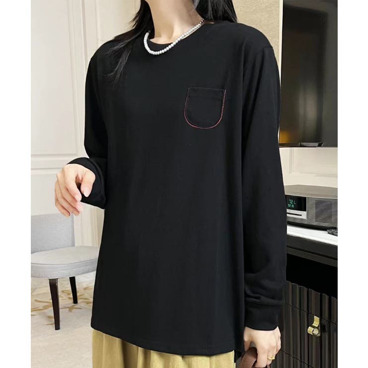 ポケット付きシンプルロングスリーブTシャツ | aimoha  | 詳細画像4 