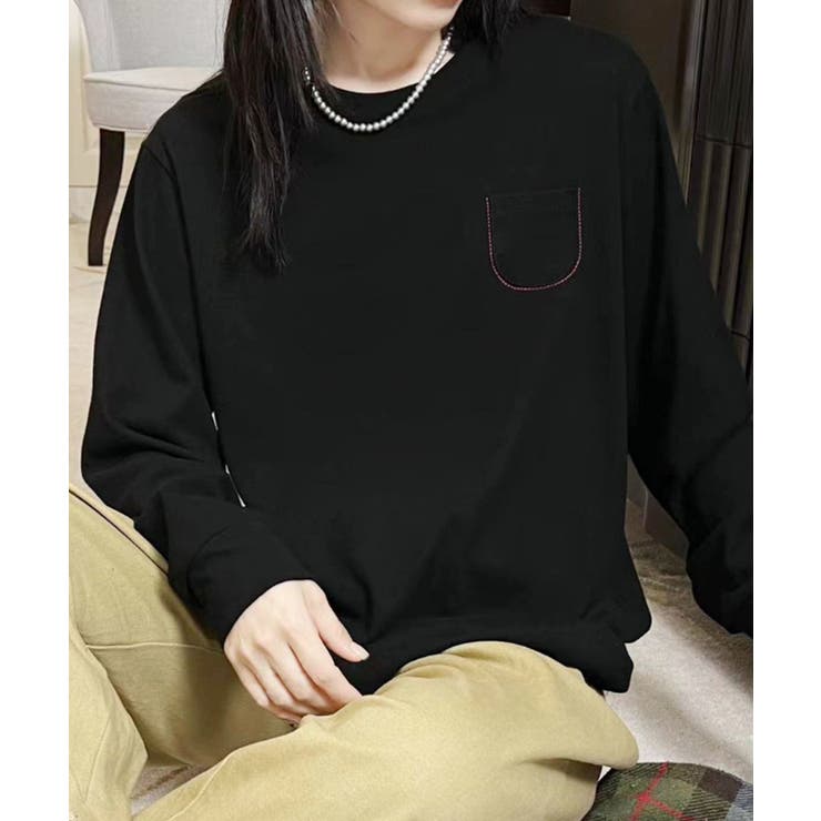 ポケット付きシンプルロングスリーブTシャツ | aimoha  | 詳細画像5 