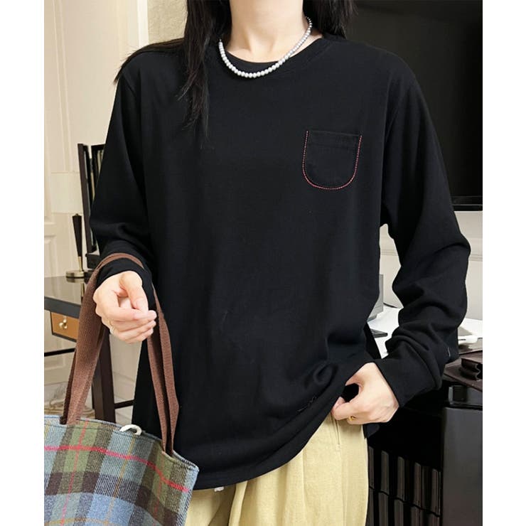 ポケット付きシンプルロングスリーブTシャツ | aimoha  | 詳細画像6 