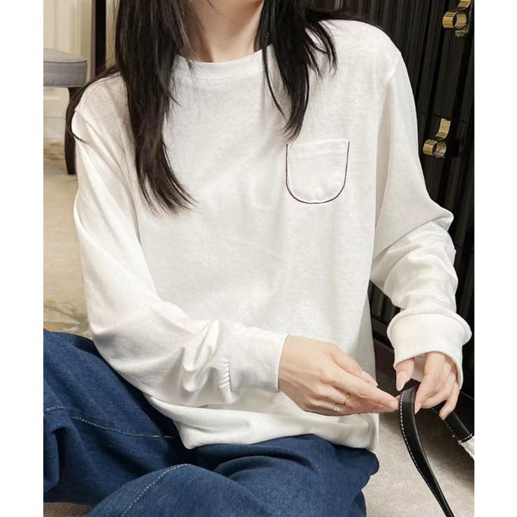 ポケット付きシンプルロングスリーブTシャツ | aimoha  | 詳細画像1 