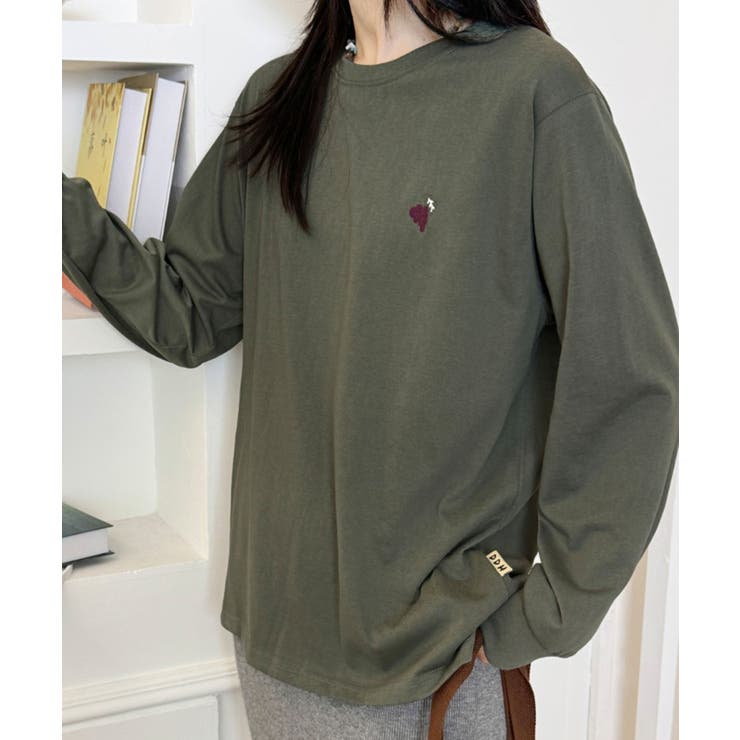 グリーン | ポイント刺繍ロングスリーブTシャツ | aimoha 