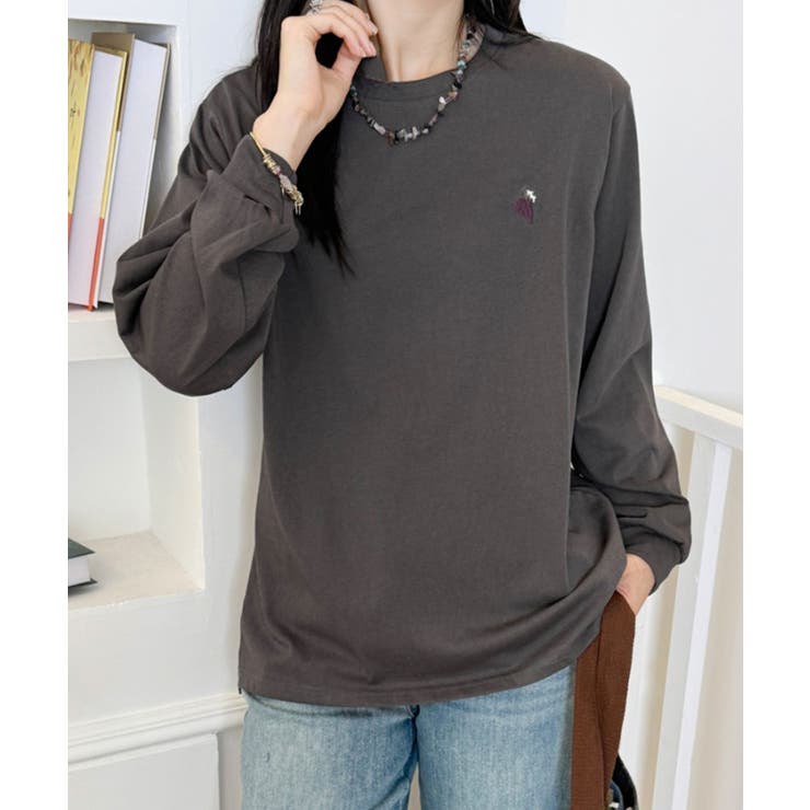 ダークグレー | ポイント刺繍ロングスリーブTシャツ | aimoha 