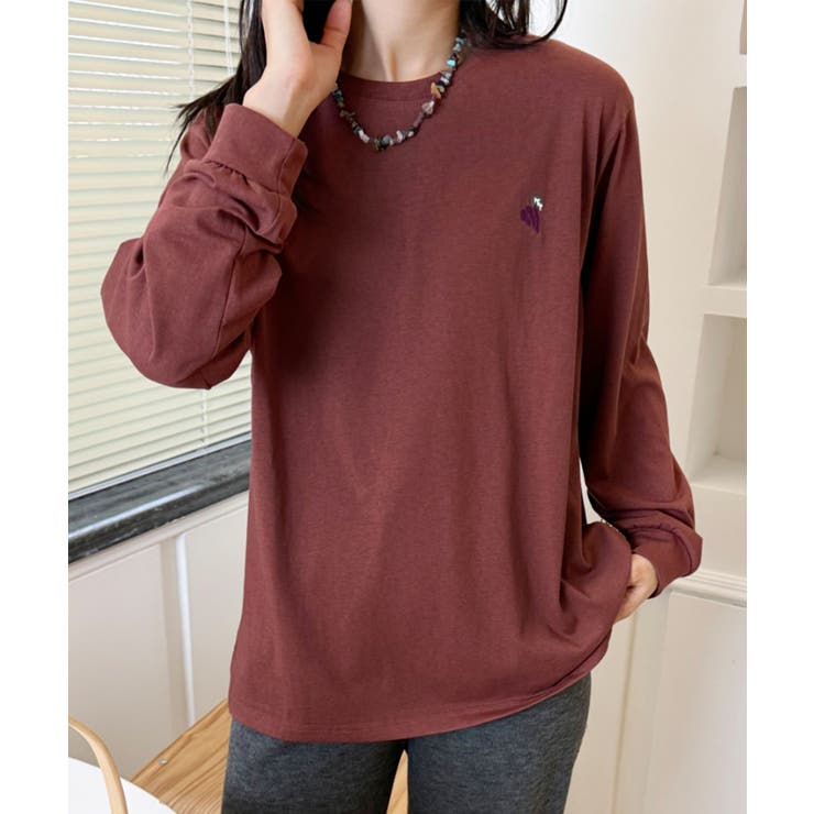 オレンジ | ポイント刺繍ロングスリーブTシャツ | aimoha 