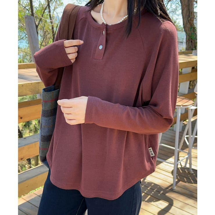 ワインレッド | ヘンリーネック長袖Tシャツ | aimoha 