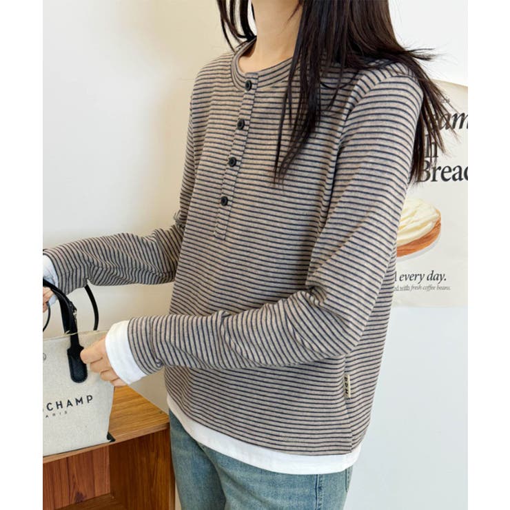 ヘンリーネックボーダー長袖Tシャツ | aimoha  | 詳細画像9 