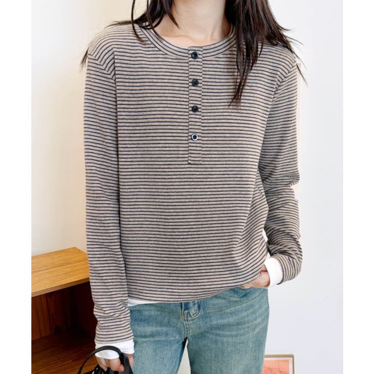 ヘンリーネックボーダー長袖Tシャツ | aimoha  | 詳細画像10 