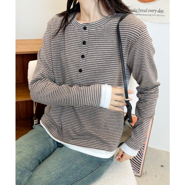 ヘンリーネックボーダー長袖Tシャツ | aimoha  | 詳細画像12 