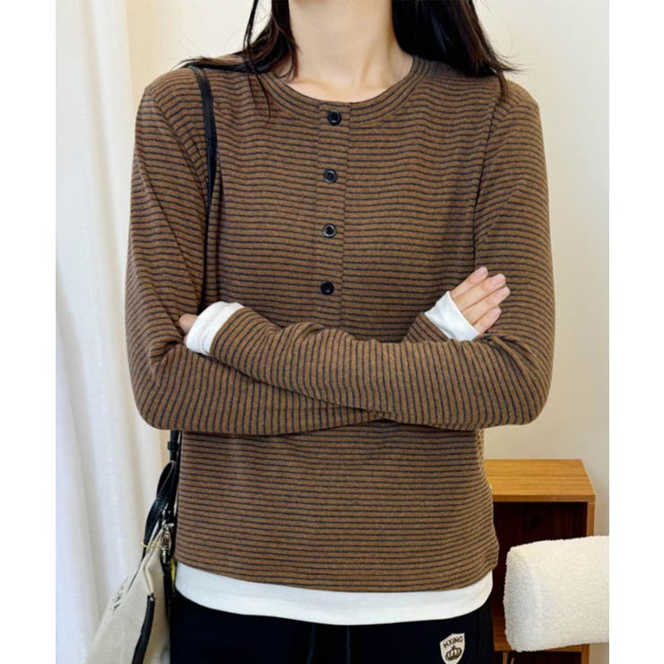 ヘンリーネックボーダー長袖Tシャツ | aimoha  | 詳細画像2 