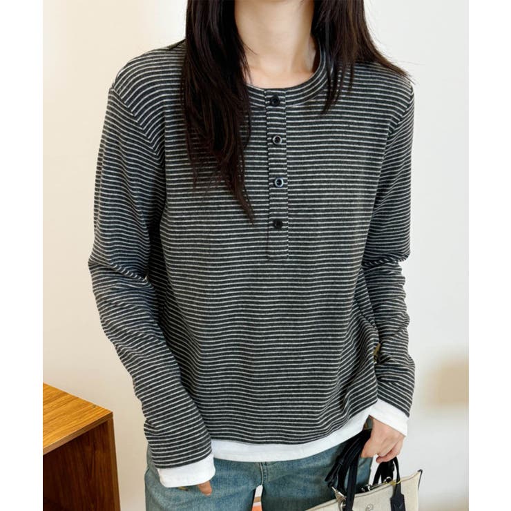 ヘンリーネックボーダー長袖Tシャツ | aimoha  | 詳細画像8 