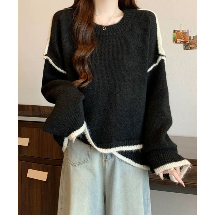 配色ラインニットプルオーバー | aimoha  | 詳細画像2 