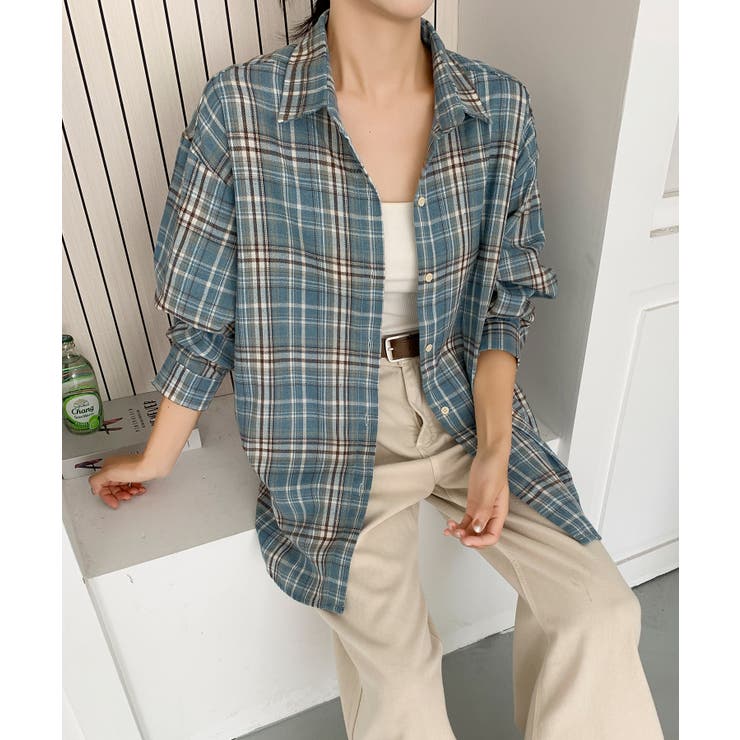 ビッグシルエット チェックシャツ チュニック | aimoha  | 詳細画像15 