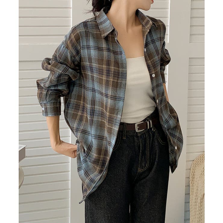 ブラウン | ビッグシルエット チェックシャツ チュニック | aimoha 