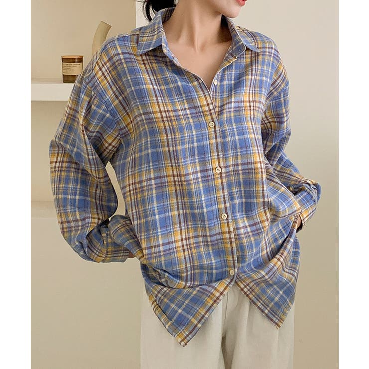 イエロー | ビッグシルエット チェックシャツ チュニック | aimoha 