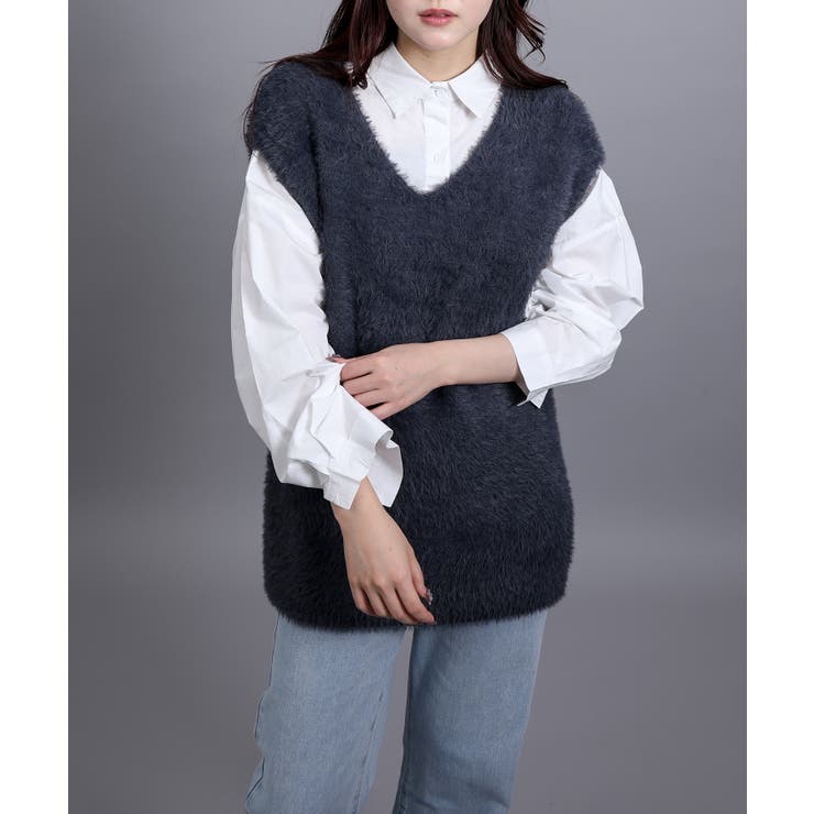 5Gシャギーロングニットベスト | aimoha  | 詳細画像17 