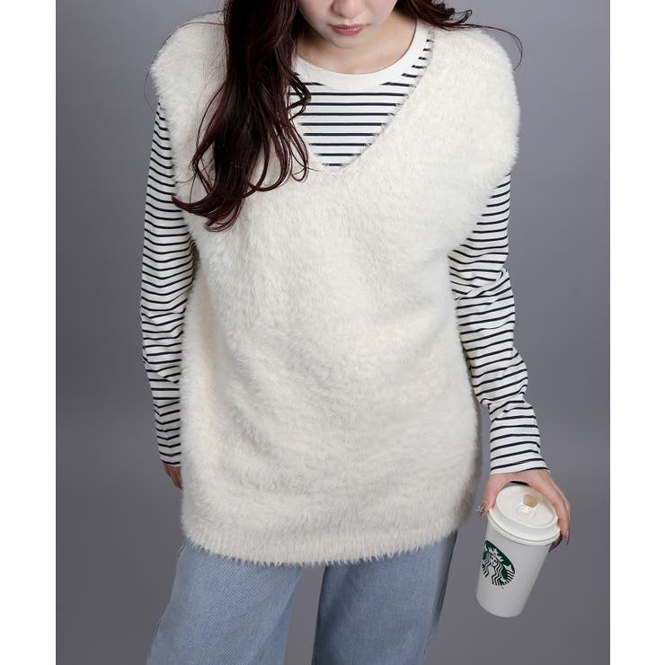 5Gシャギーロングニットベスト | aimoha  | 詳細画像2 