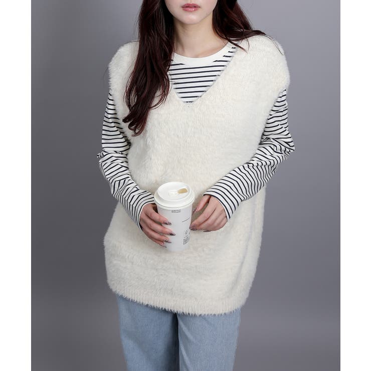 5Gシャギーロングニットベスト | aimoha  | 詳細画像3 