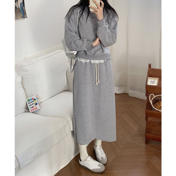 レースデザインセットアップ スウェット＋ロングスカート | aimoha  | 詳細画像1 