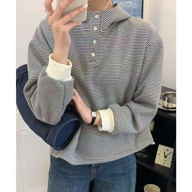 グレー | チェックデザインボタンフーディ | aimoha 