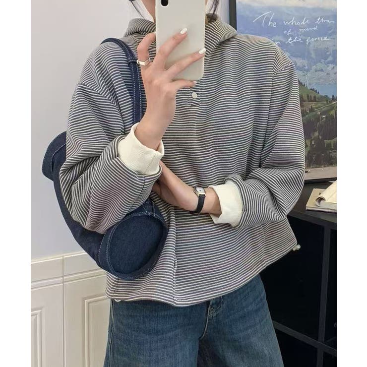 チェックデザインボタンフーディ | aimoha  | 詳細画像15 