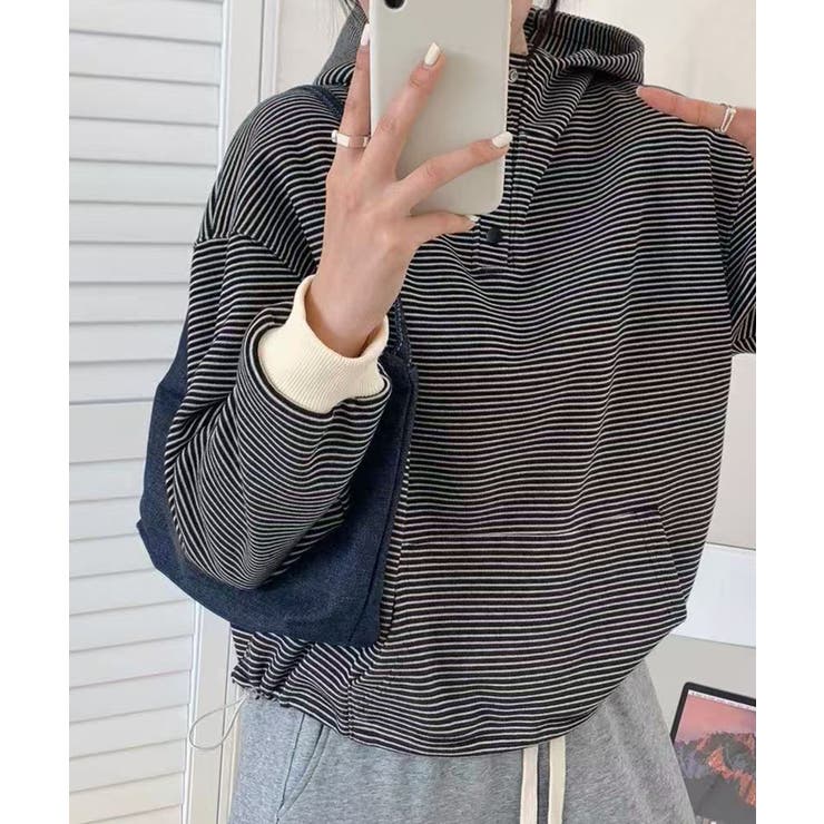 チェックデザインボタンフーディ | aimoha  | 詳細画像2 