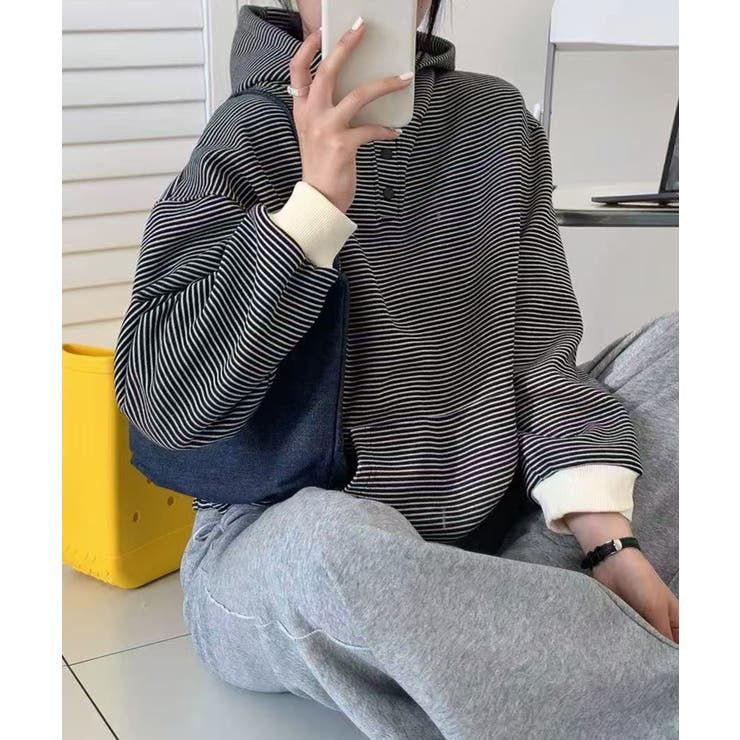 チェックデザインボタンフーディ | aimoha  | 詳細画像3 