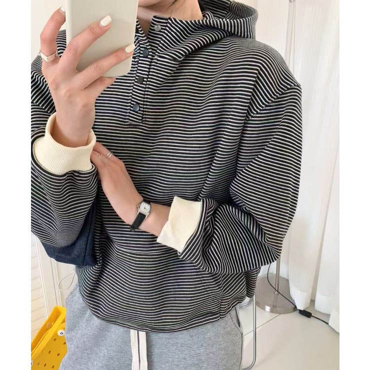 チェックデザインボタンフーディ | aimoha  | 詳細画像5 