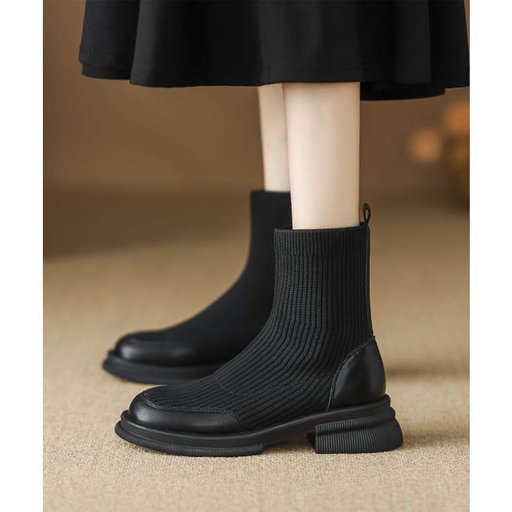 ブラック | 【shoes365】リブニットブーツ【AW】 | aimoha 